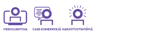 Videoita, case-esimerkkejä ja harjoitustehtäviä.